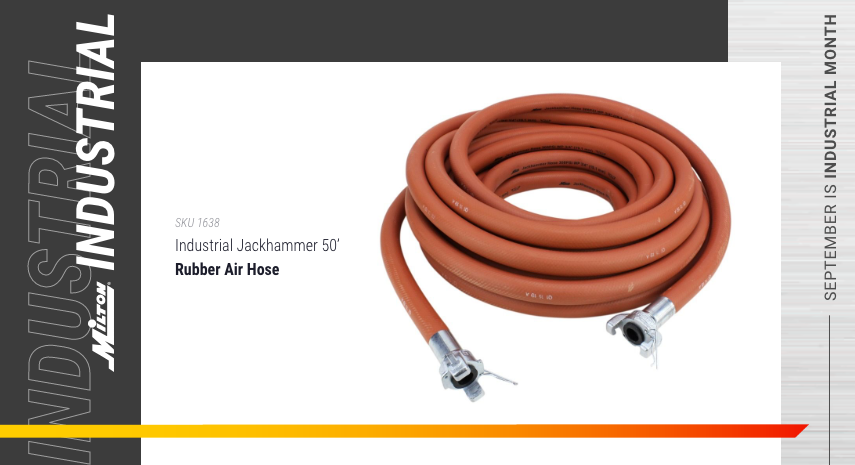 Milton Industrial Jackhammer 50’ Rubber Air Hose with ¾” Universal Coupler – Made in USA 1638
